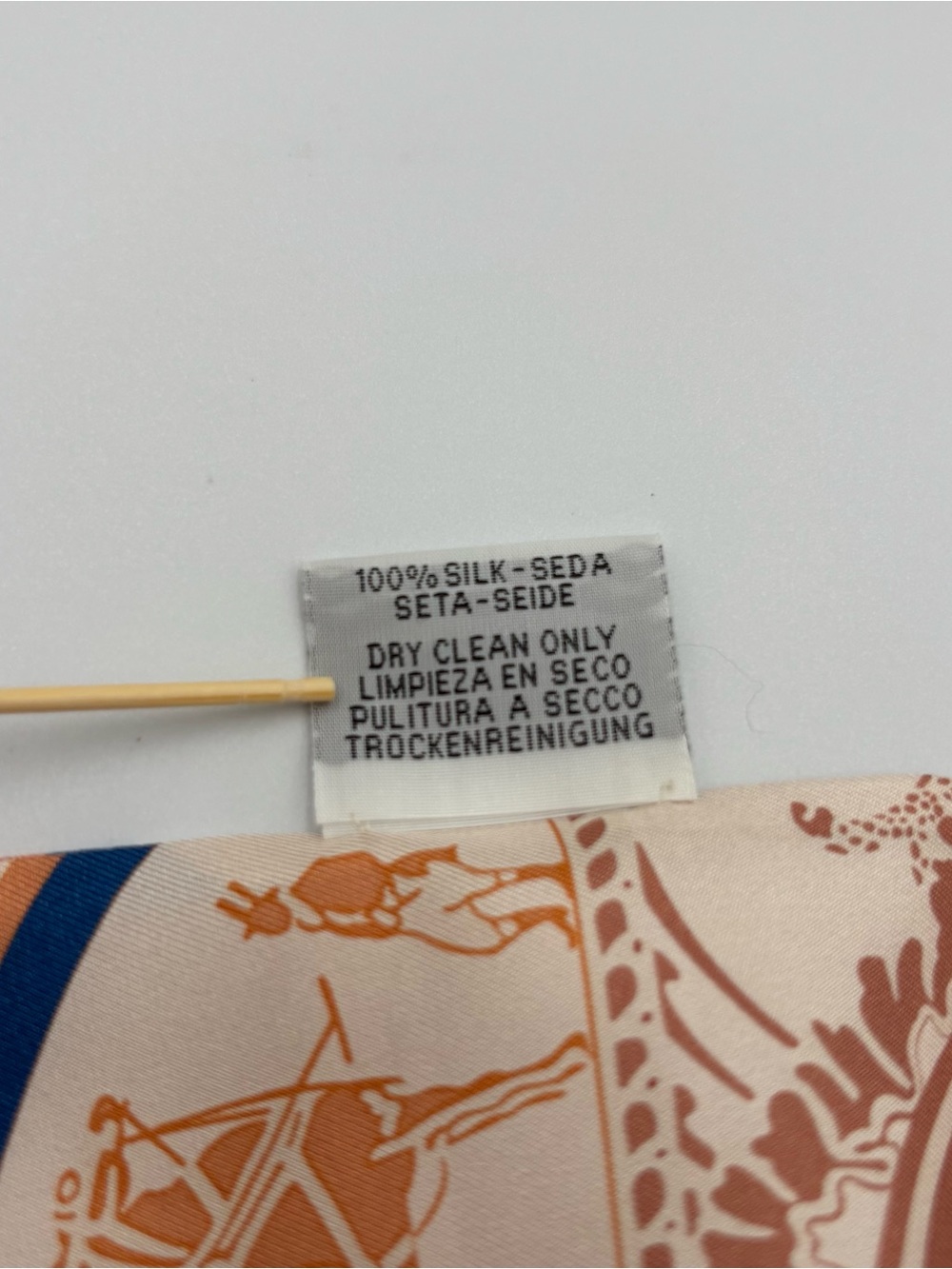 Hermes Ex-Libris Twilly Silk Scarf Creme Orange Beige Blue Carriage Stripe Print - Picture 6 of 6